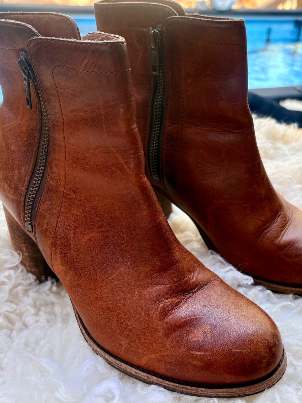 Frye Women's Addie Brown Leather Bootie’s with Double Zipper